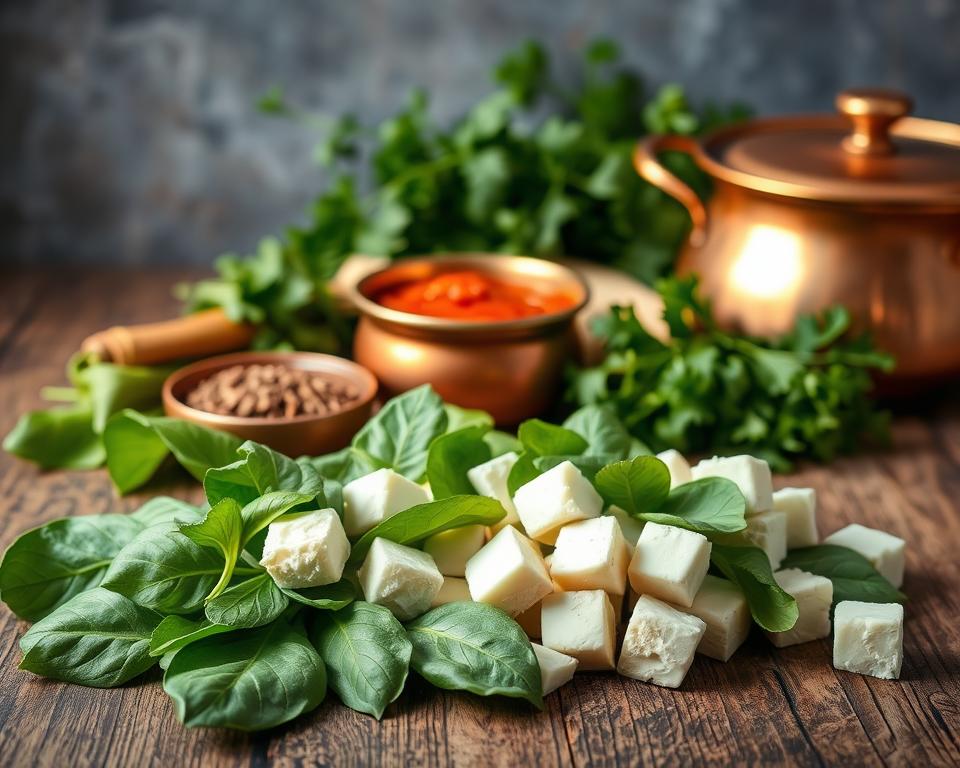 ingredientes do Palak Paneer